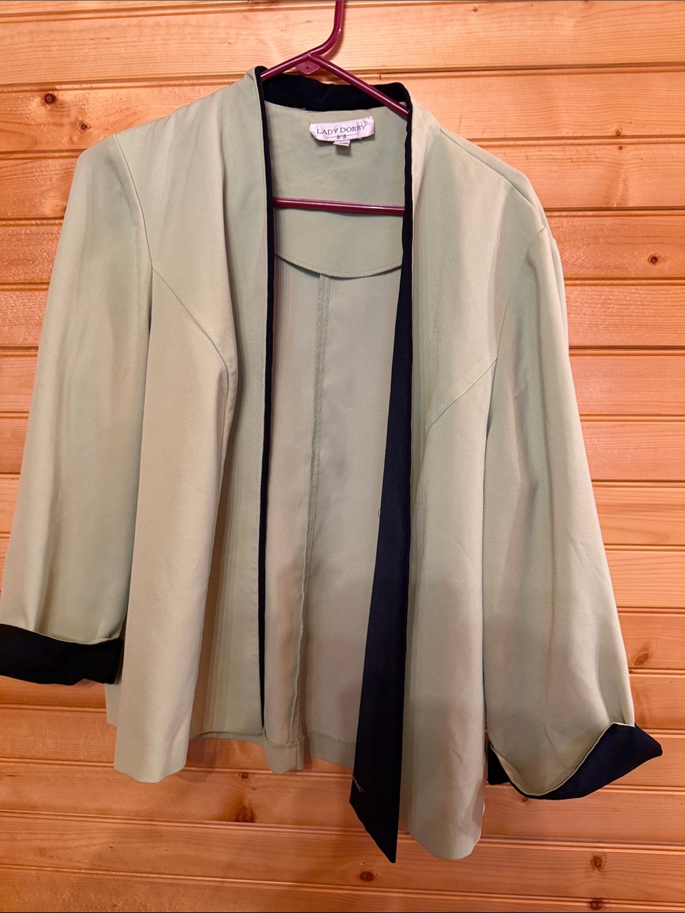 Lady Dorby Sage Green Open Blazer with Black Trim